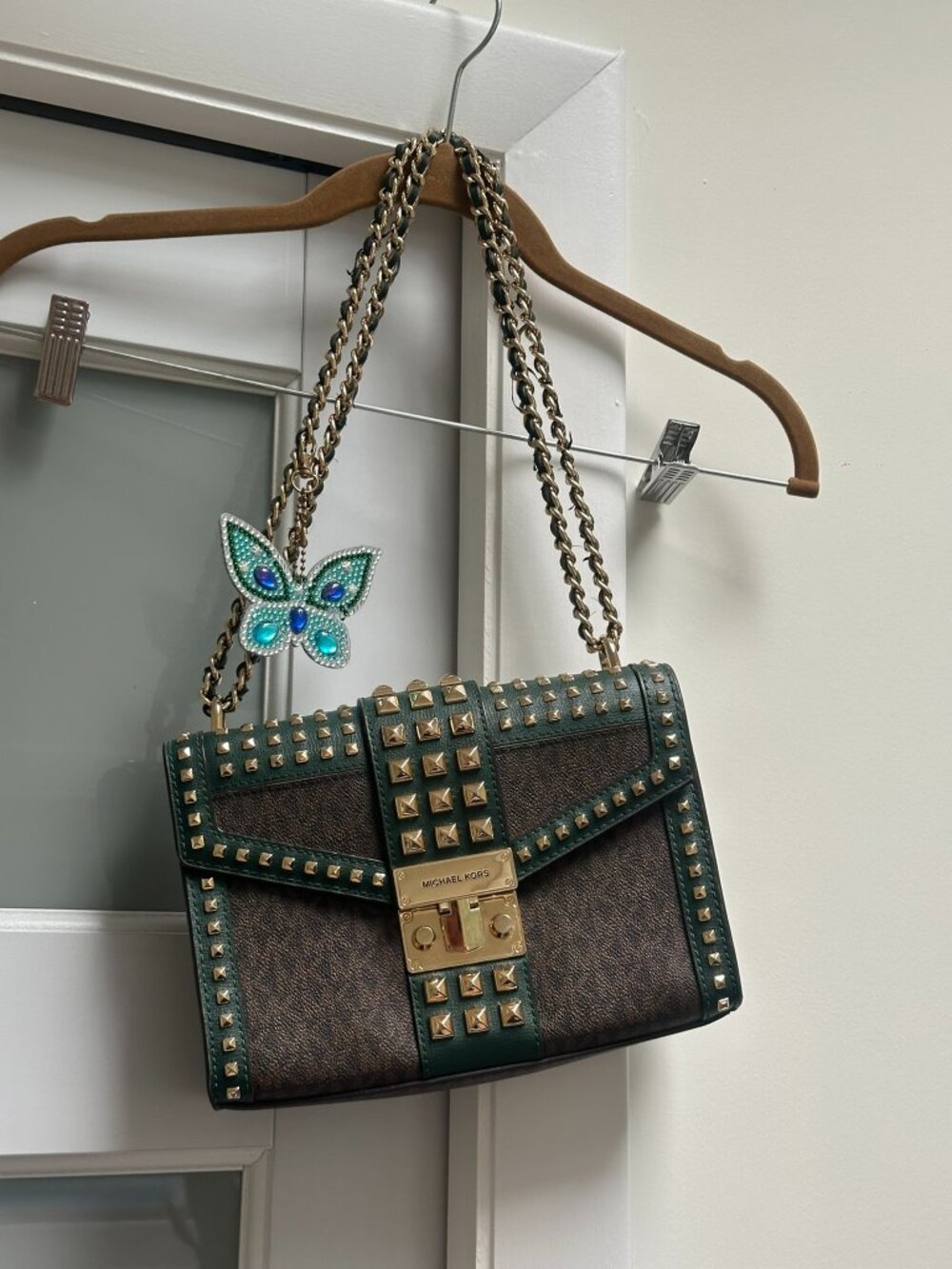 Michael Kors Rose Medium Flap Shoulder Messenger Bag in Racing Green